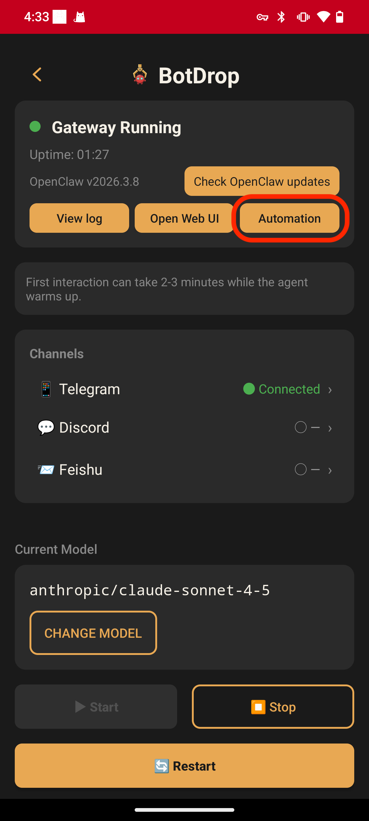 Dashboard with Automation button