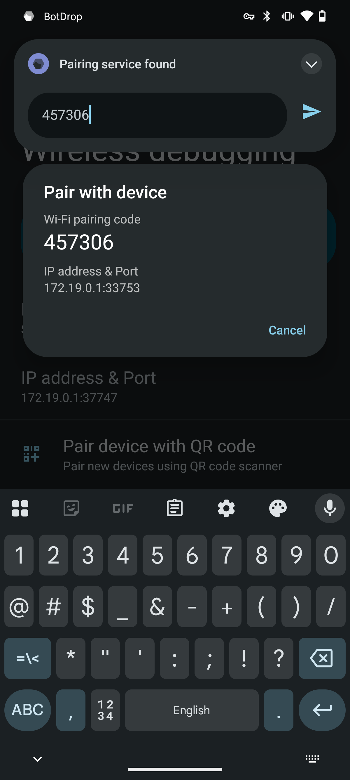 Popup input for pairing code