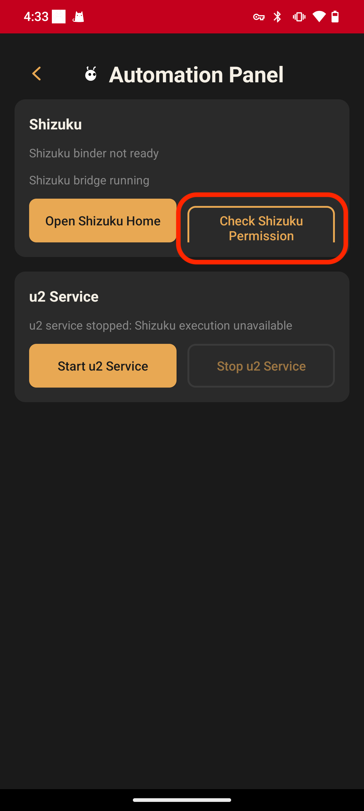 Tap Check Shizuku Permission
