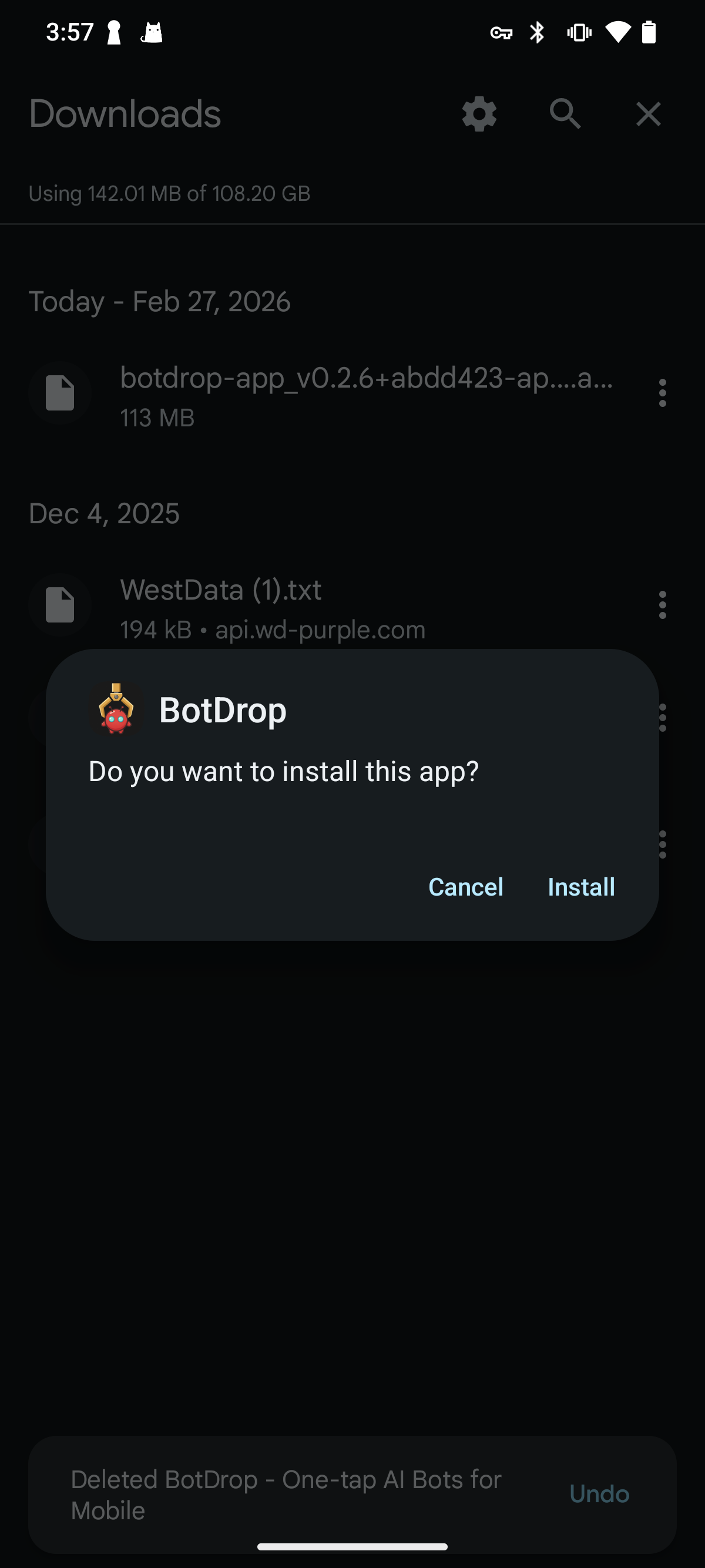 APK install prompt