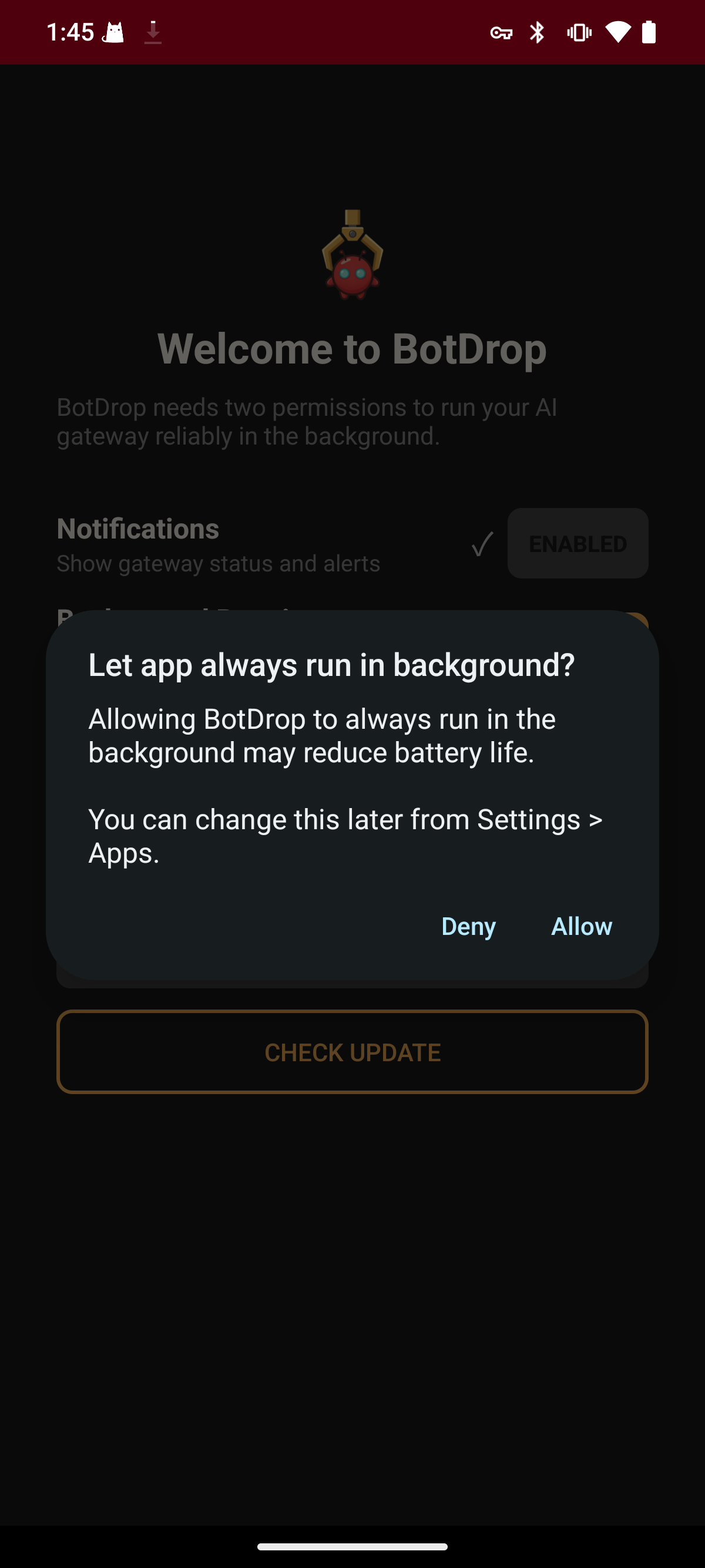 Background permission dialog